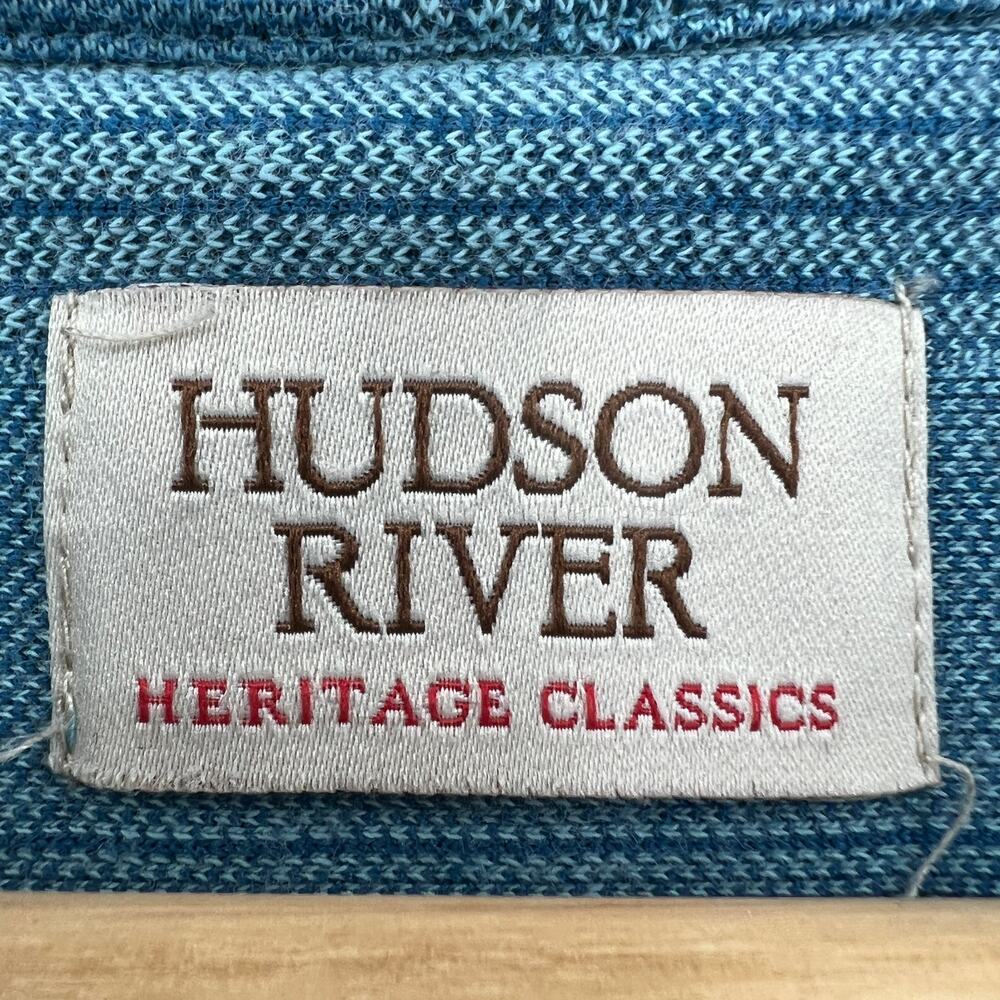 VTG 90s Hudson River XL Blue Striped Short Sleeve Polo Shirt Dadcore Tee - Picture 6 of 8